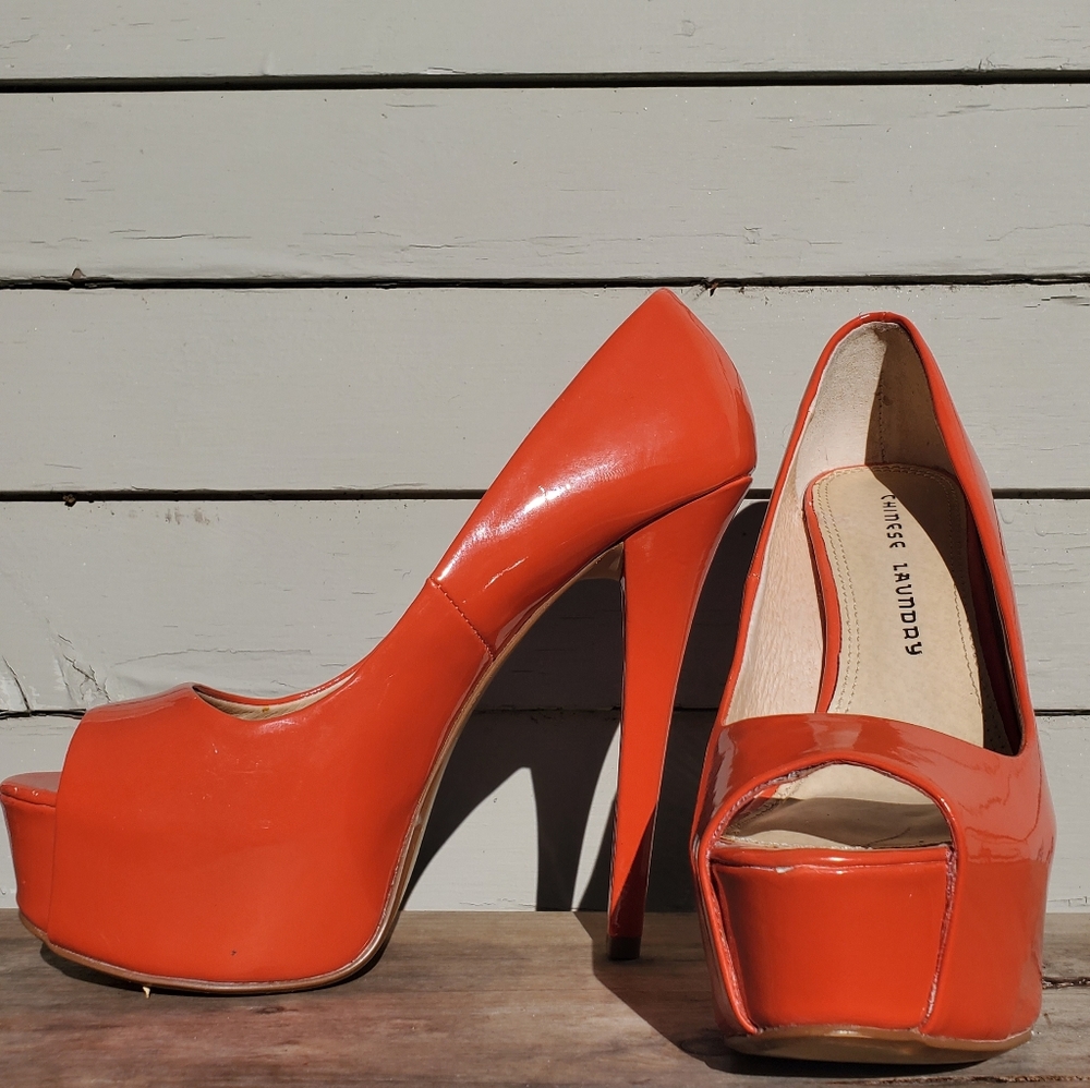 Chinese Laundry Bright Orange Platform 6" Heels